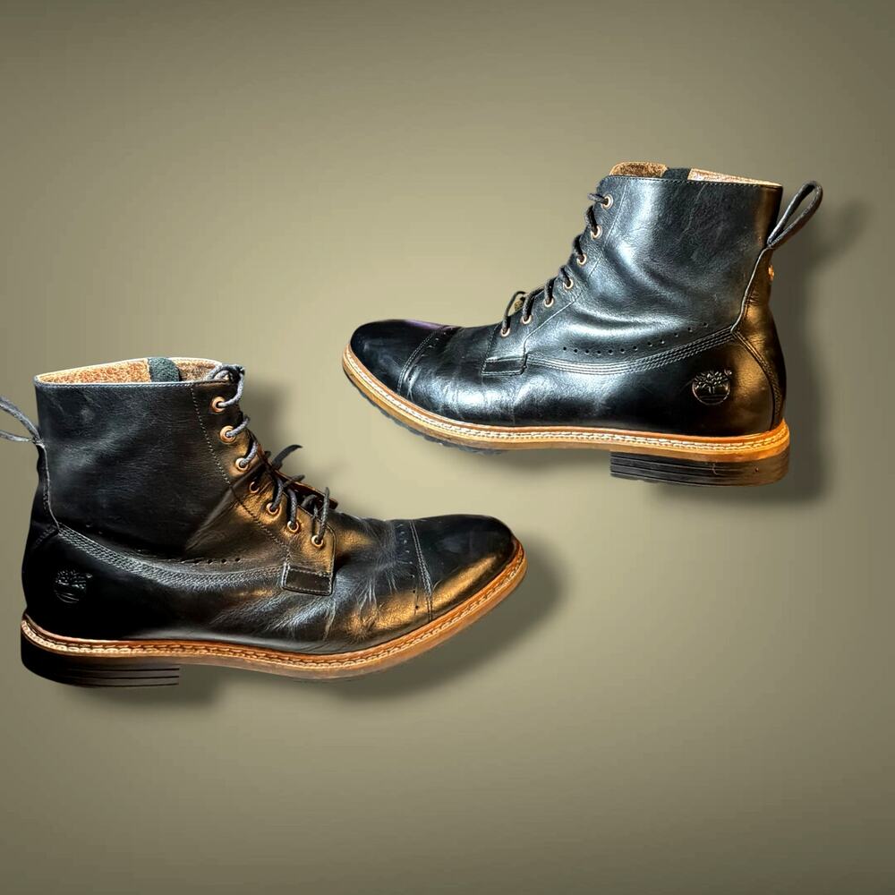 Men's 11 TIMBERLAND "West Haven" Black Leather 6 Inch Side Zip Lace Up Boots